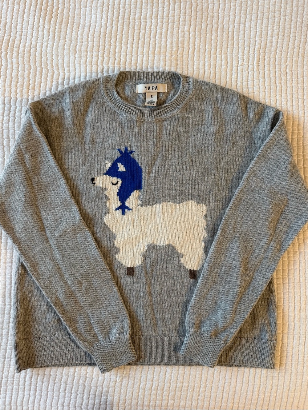 Yapa Gray Crewneck Sweater with Llama Knit